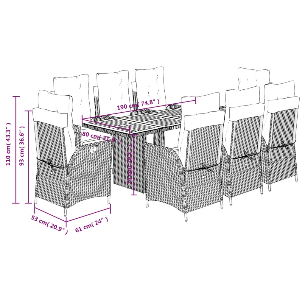 9-delige Tuinset poly rattan