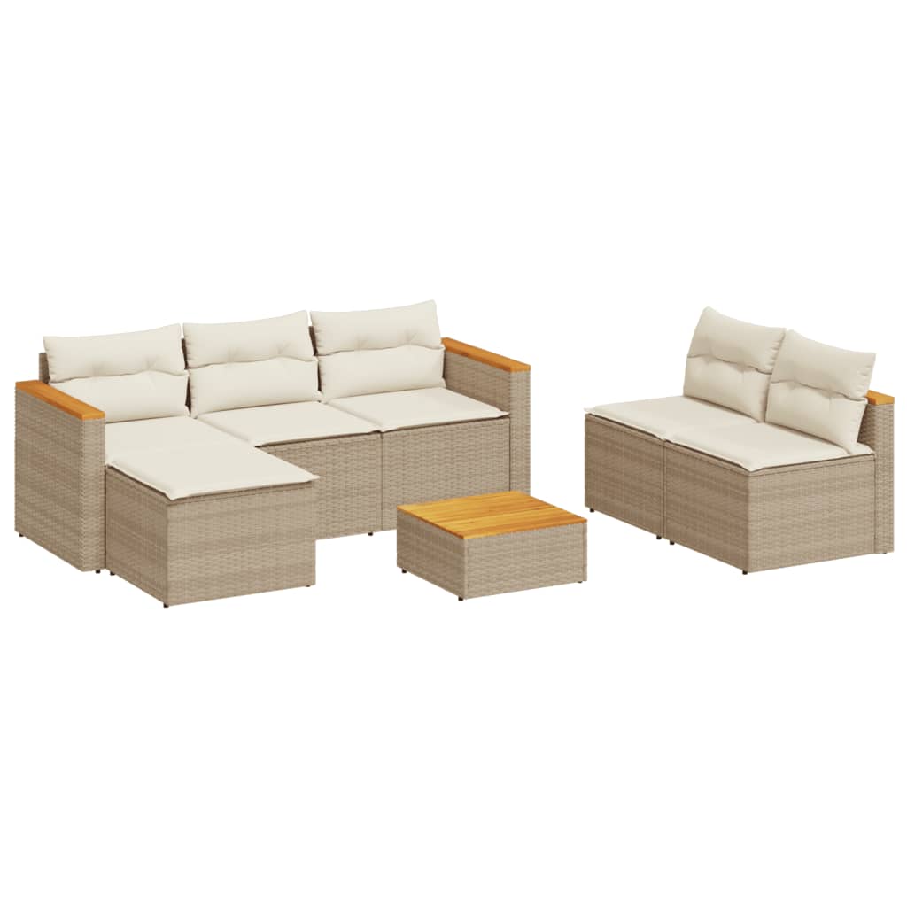 5-delige Loungeset met kussens poly rattan en acaciahout beige