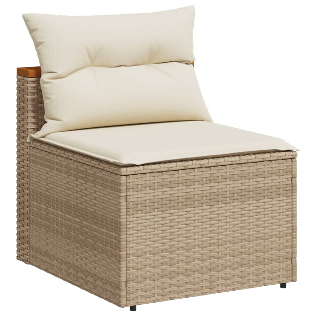 5-delige Loungeset met kussens poly rattan en acaciahout beige