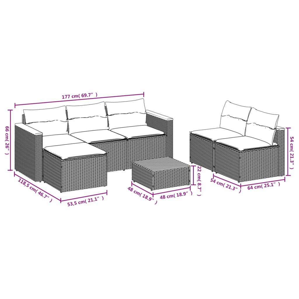 5-delige Loungeset met kussens poly rattan en acaciahout beige