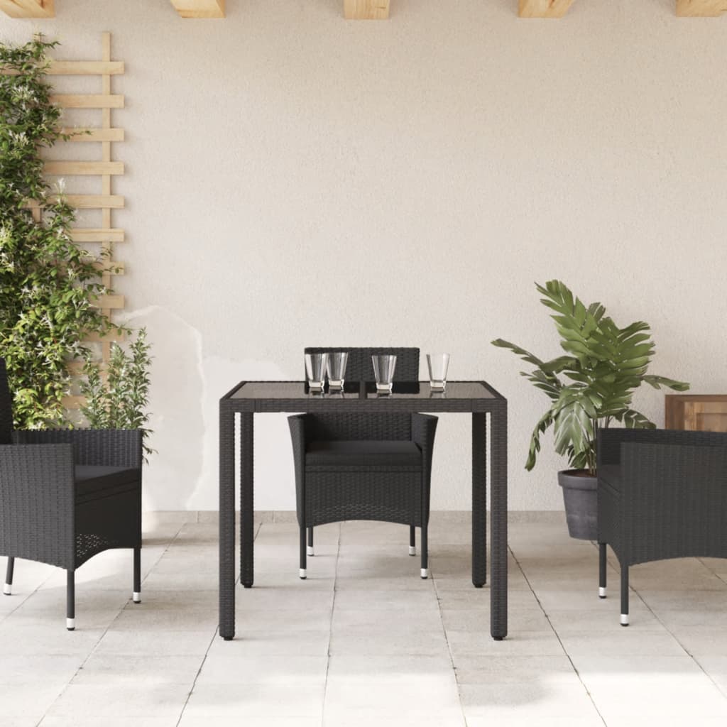 Table de jardin avec plateau en verre 190x90x75 cm poly rotin