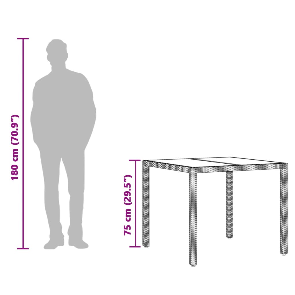 Table de jardin avec plateau en verre 190x90x75 cm poly rotin