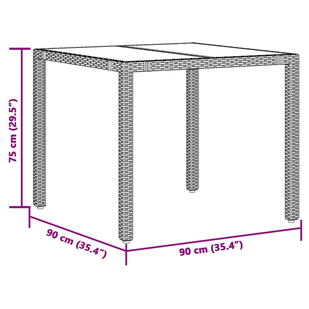 Table de jardin avec plateau en verre 190x90x75 cm poly rotin