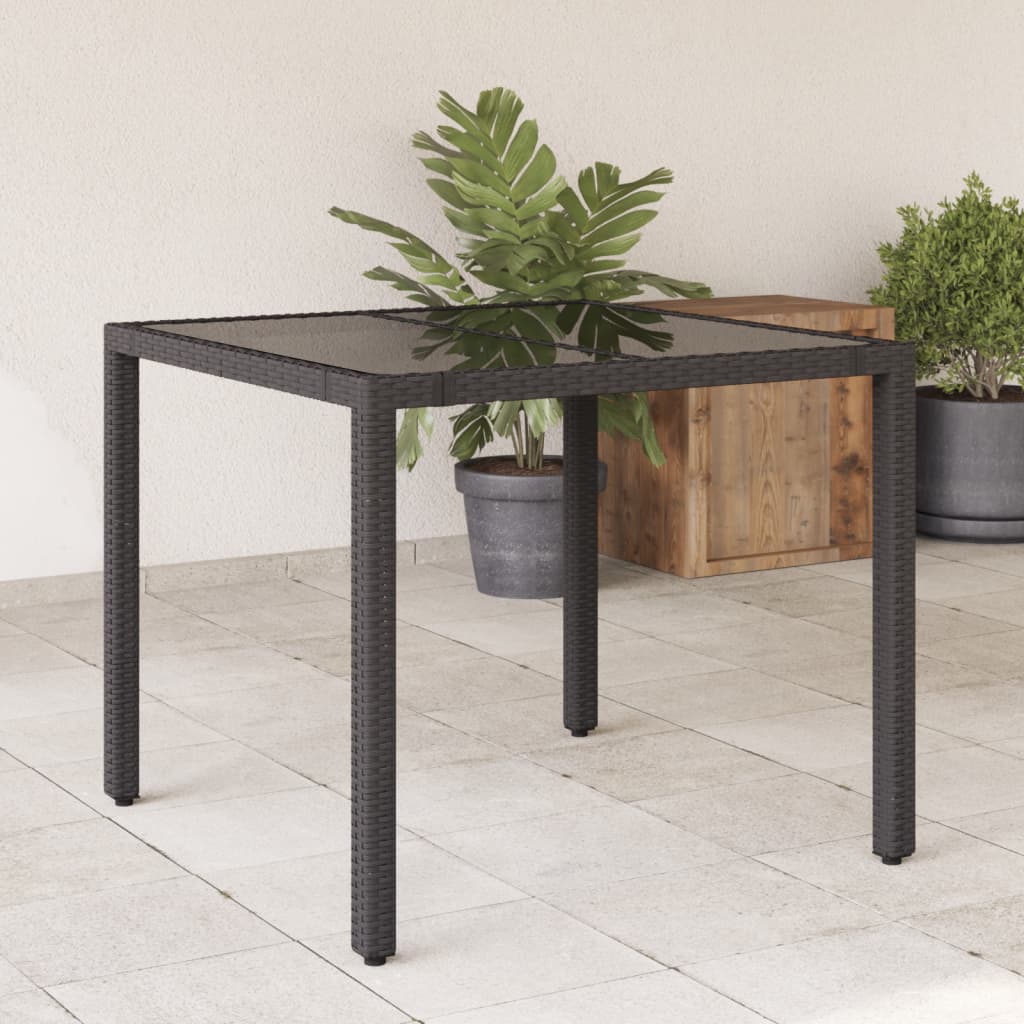 Table de jardin avec plateau en verre 190x90x75 cm poly rotin