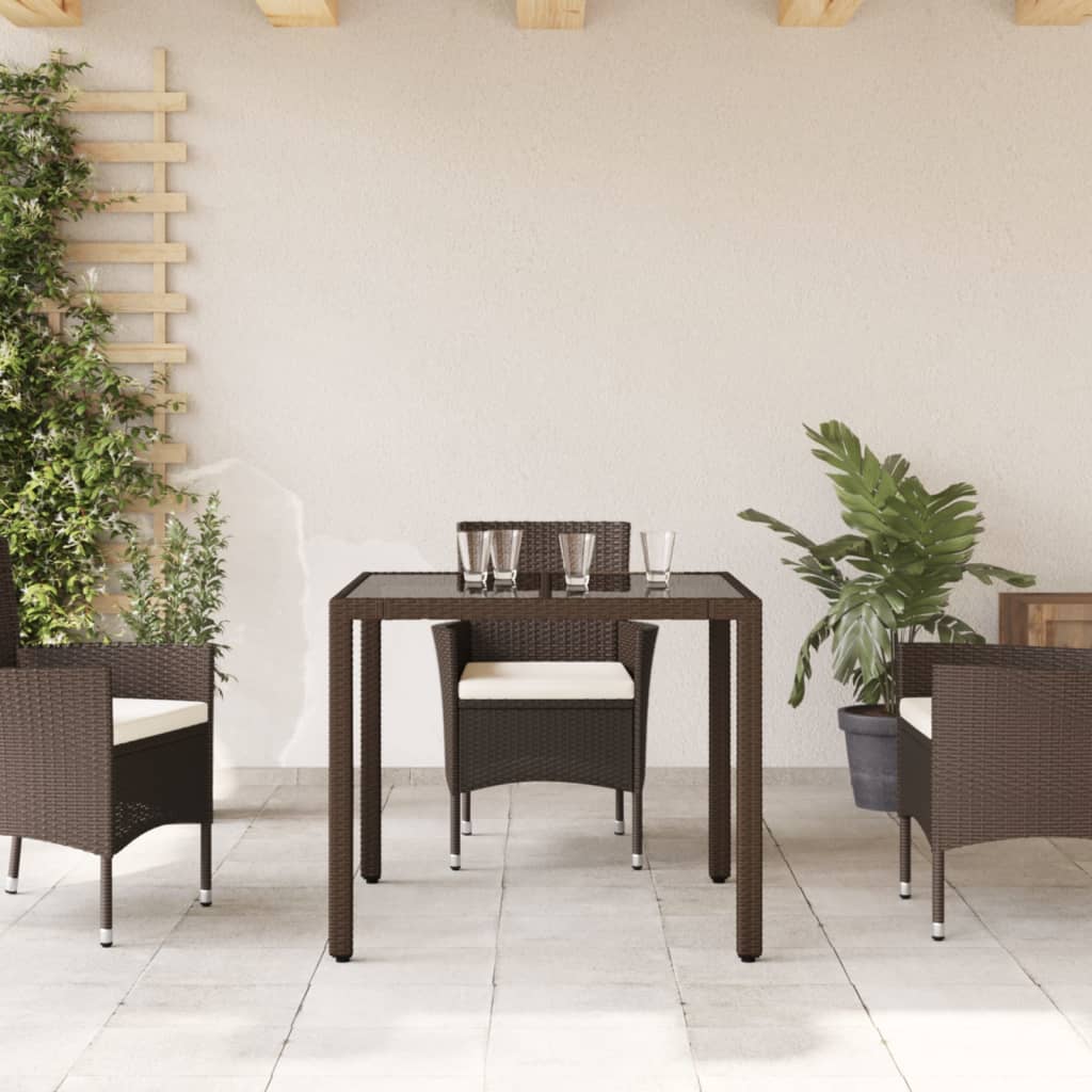 Tuintafel met glazen blad 190x90x75 cm poly rattan