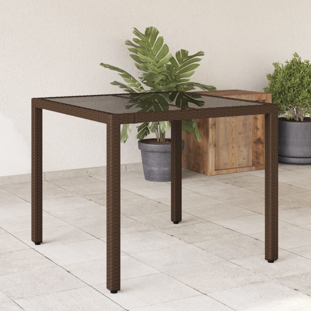 Table de jardin avec plateau en verre 190x90x75 cm poly rotin