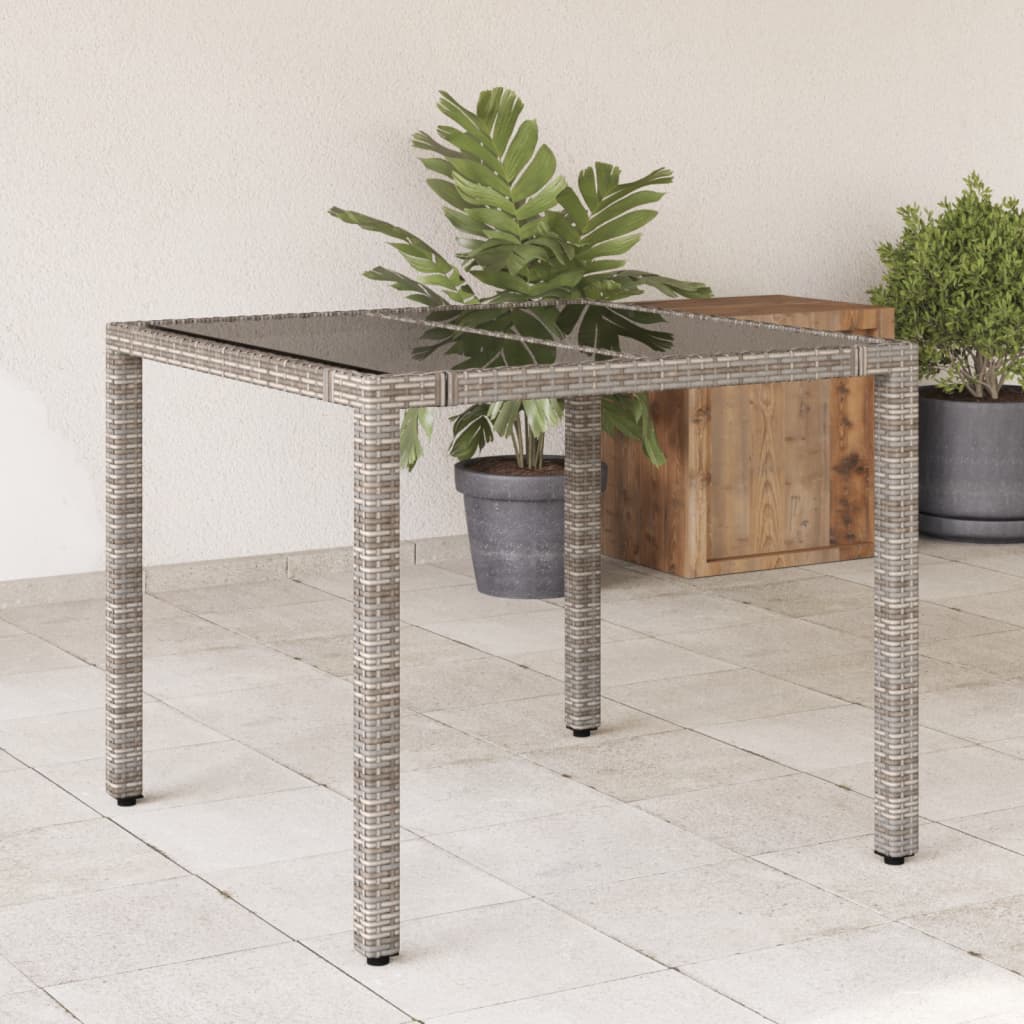 Table de jardin avec plateau en verre 190x90x75 cm poly rotin