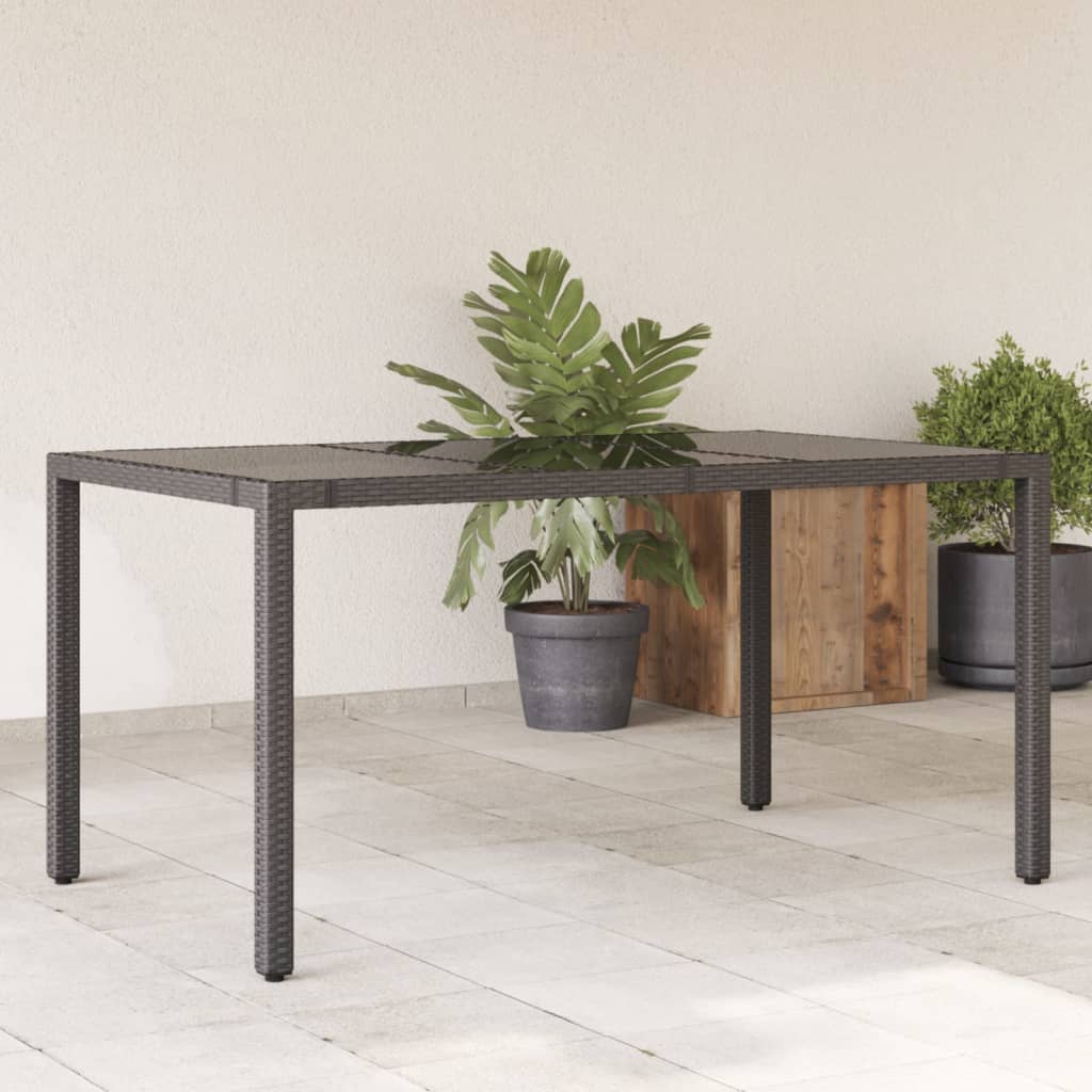 Table de jardin avec plateau en verre 190x90x75 cm poly rotin