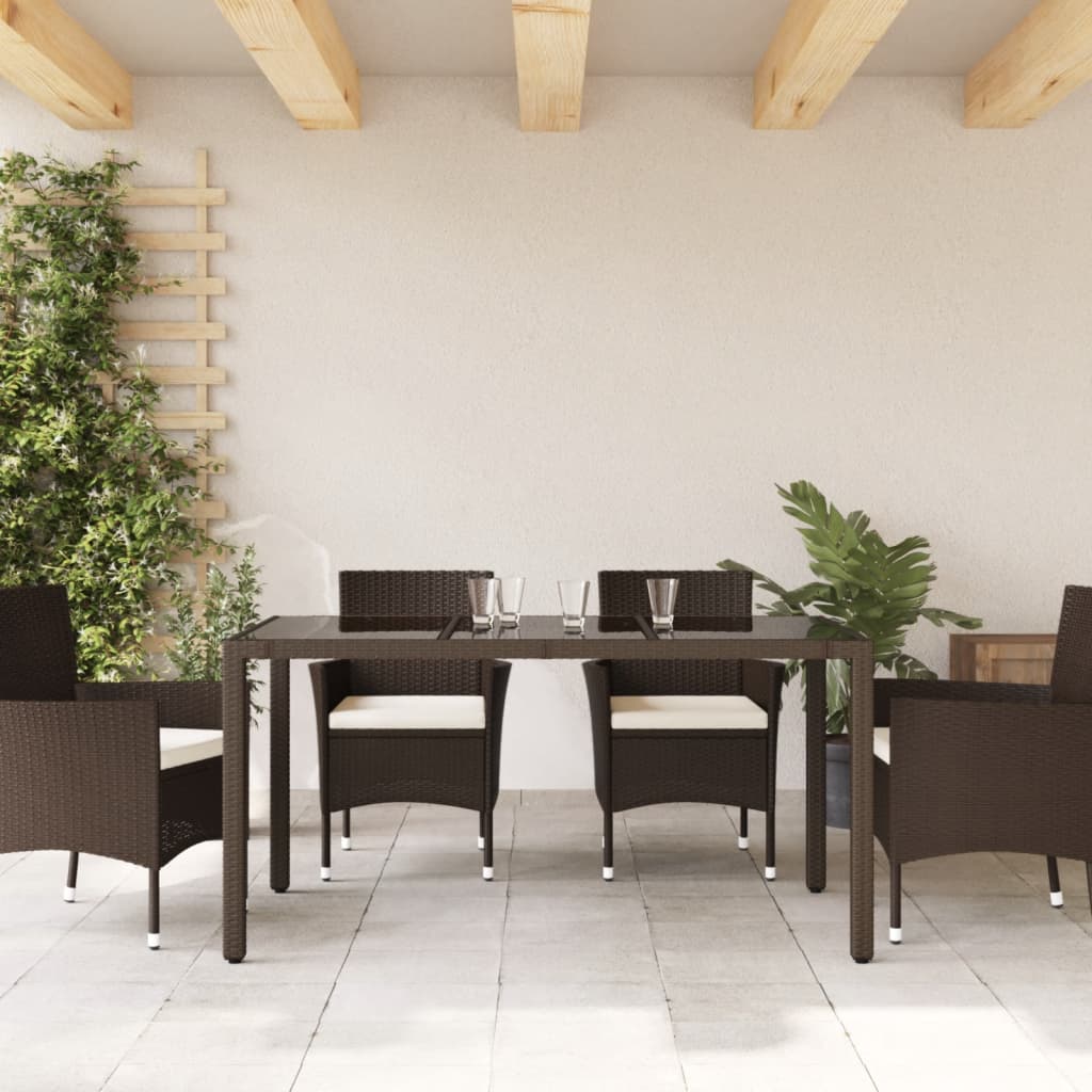 Tuintafel met glazen blad 190x90x75 cm poly rattan