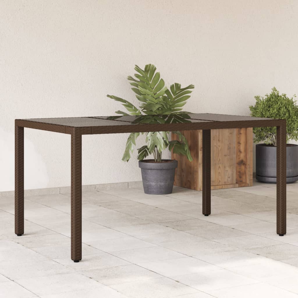 Table de jardin avec plateau en verre 190x90x75 cm poly rotin