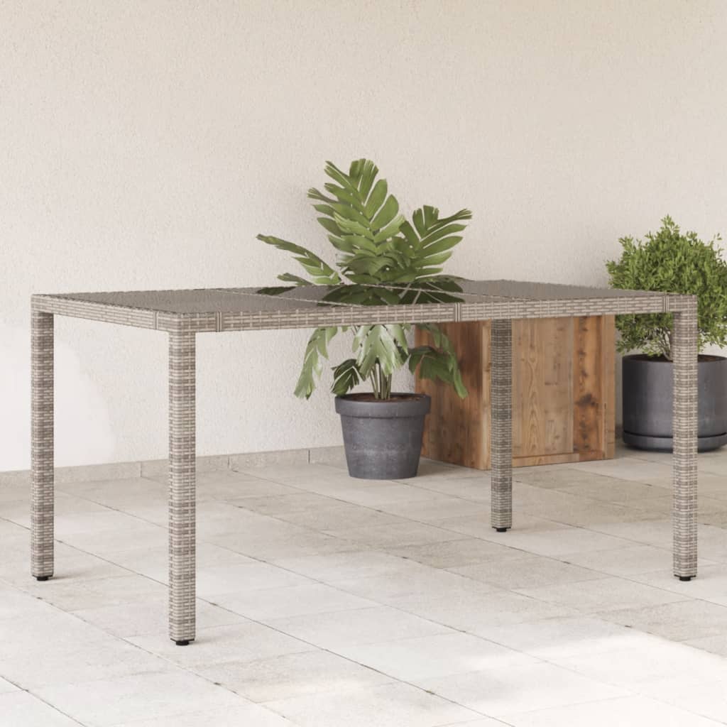 Table de jardin avec plateau en verre 190x90x75 cm poly rotin