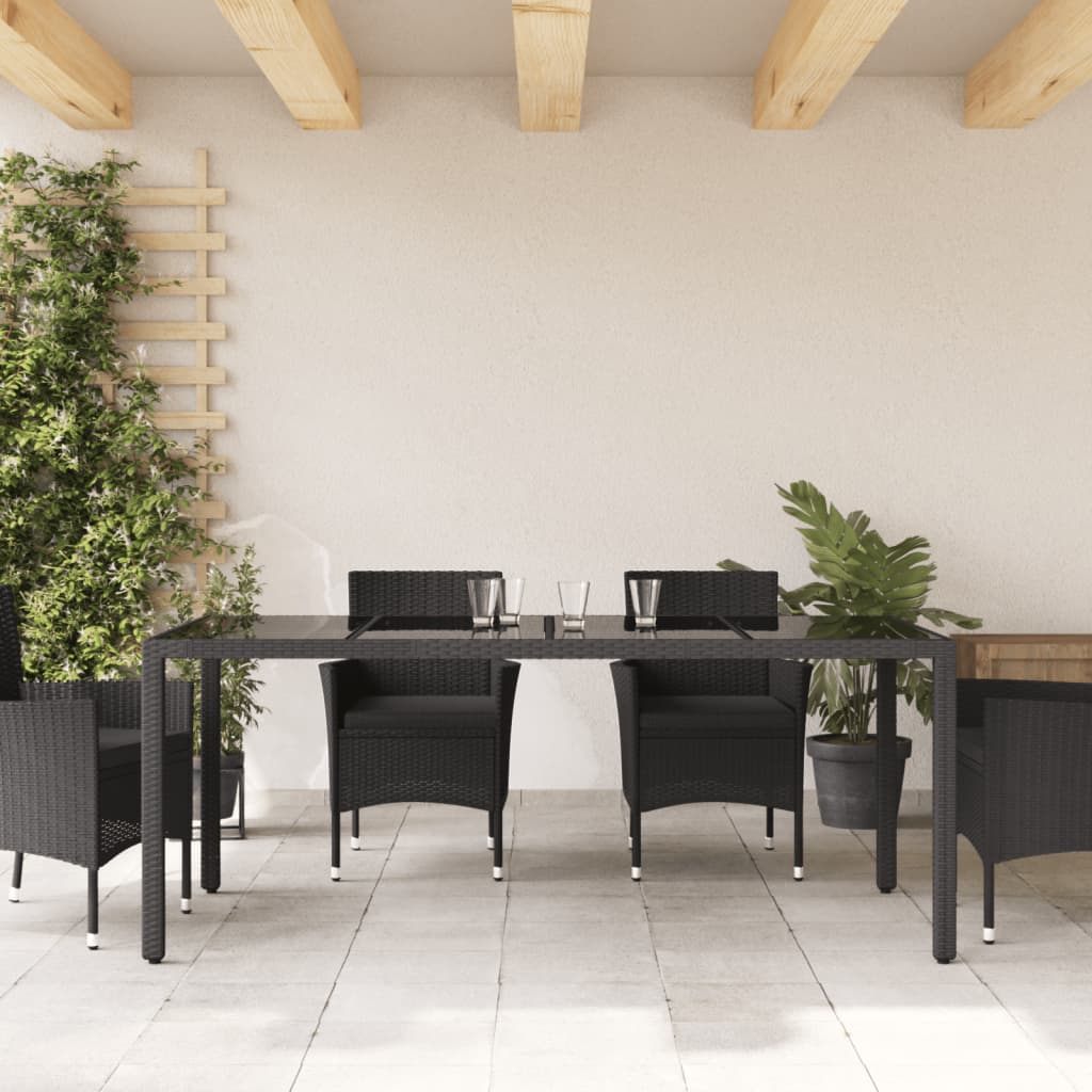 Table de jardin avec plateau en verre 190x90x75 cm poly rotin