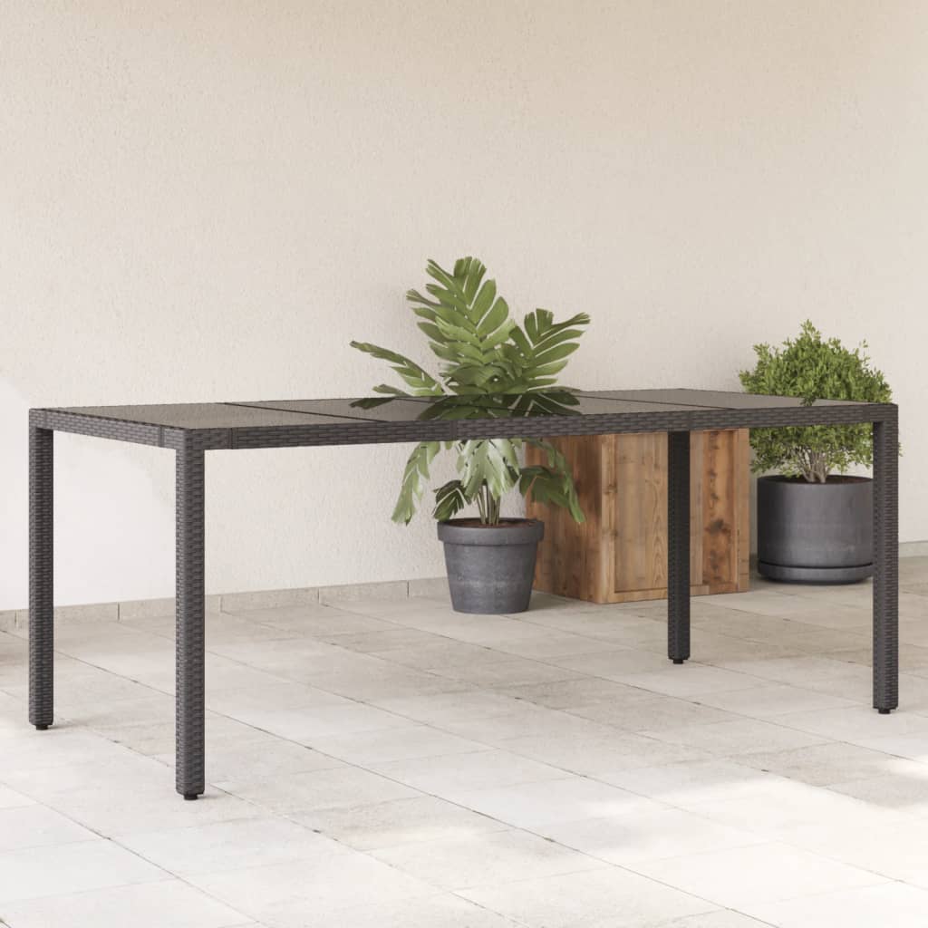 Table de jardin avec plateau en verre 190x90x75 cm poly rotin