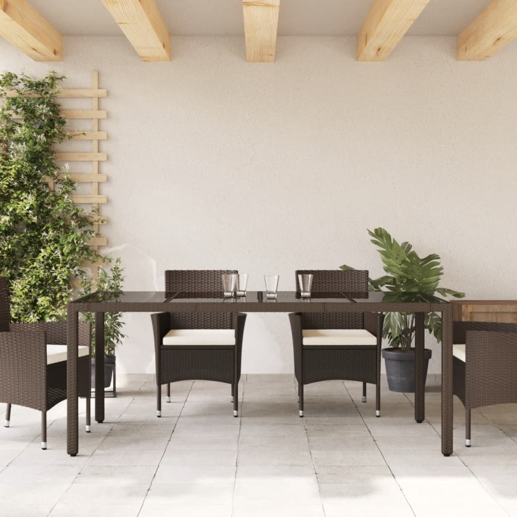 Table de jardin avec plateau en verre 190x90x75 cm poly rotin