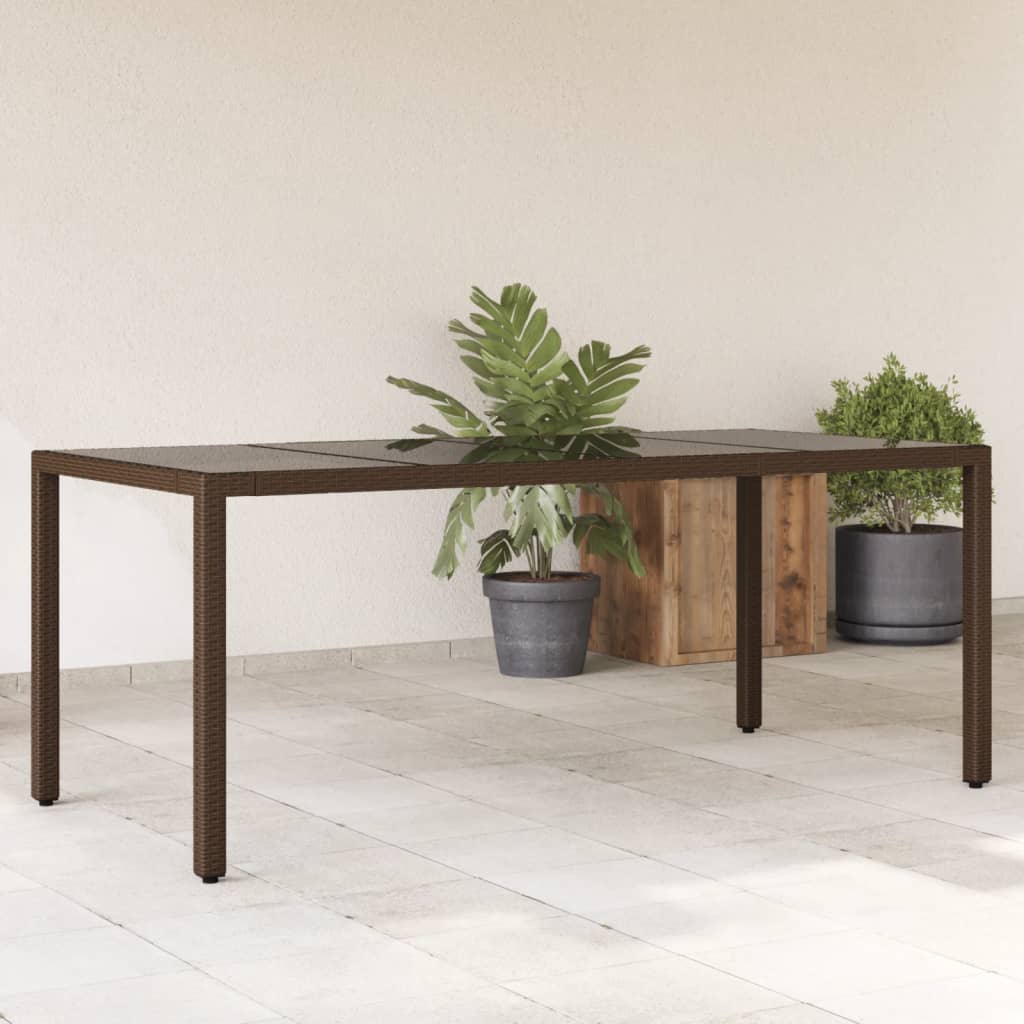 Table de jardin avec plateau en verre 190x90x75 cm poly rotin