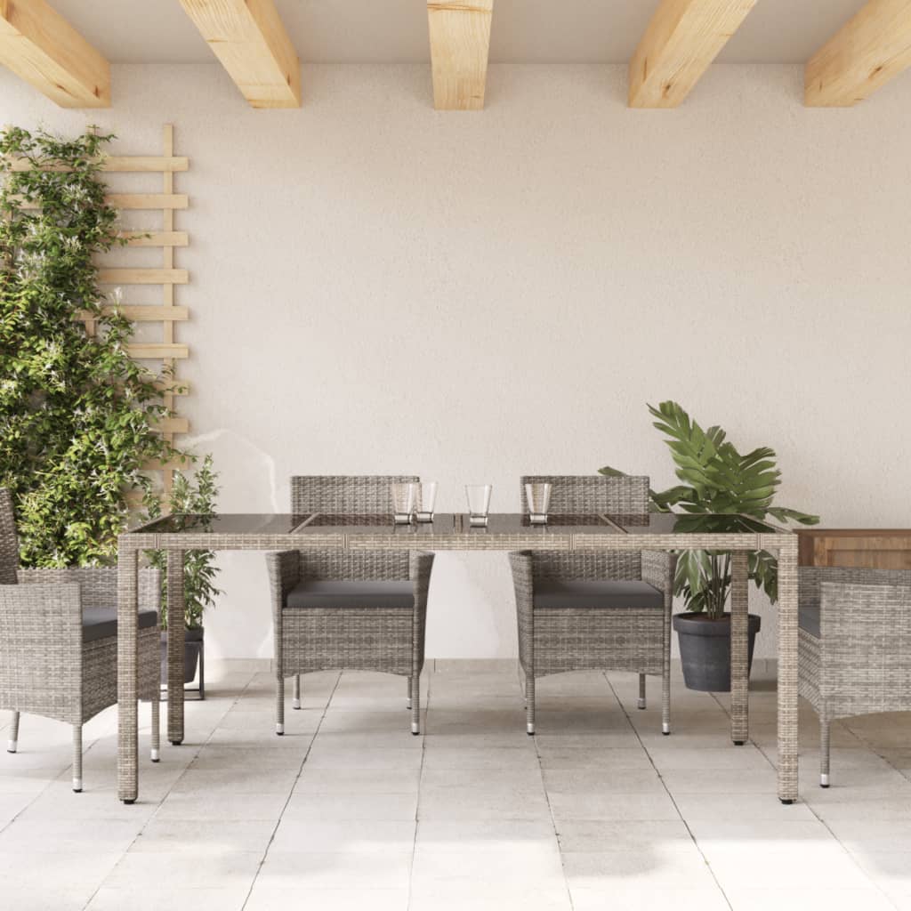 Tuintafel met glazen blad 190x90x75 cm poly rattan