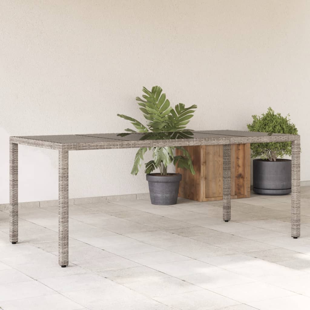 Table de jardin avec plateau en verre 190x90x75 cm poly rotin