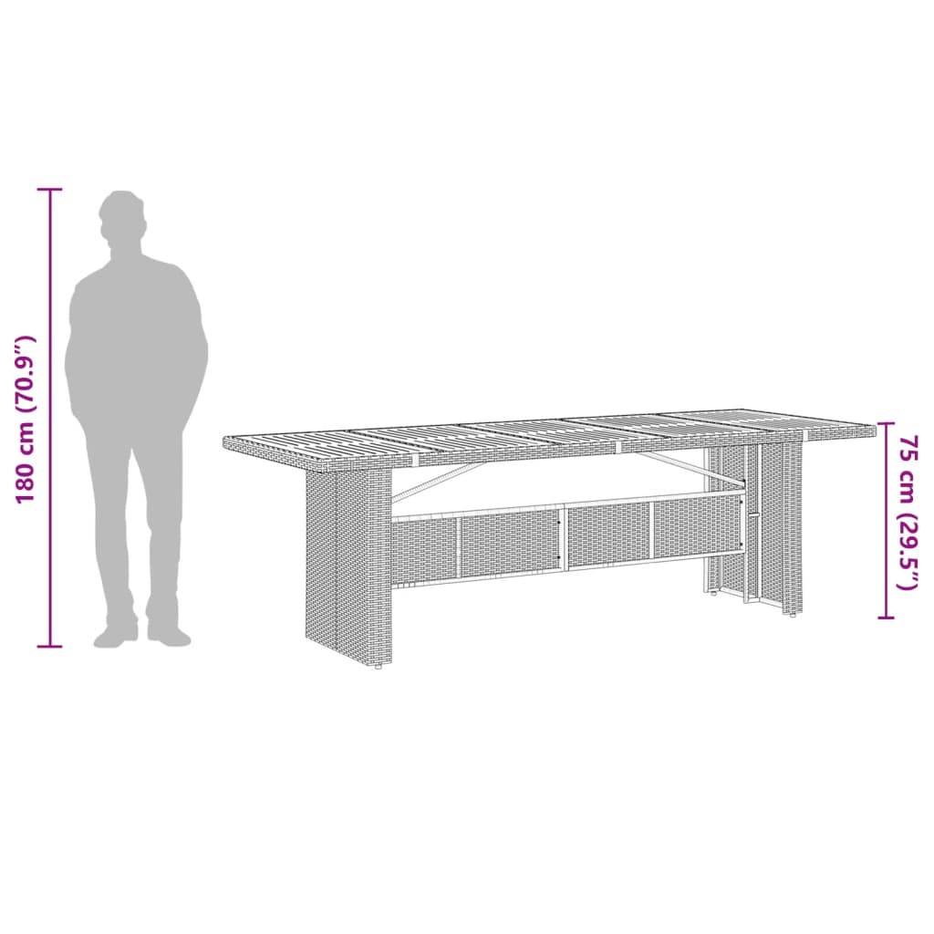 Tuintafel met glazen blad 240x90x75 cm poly rattan