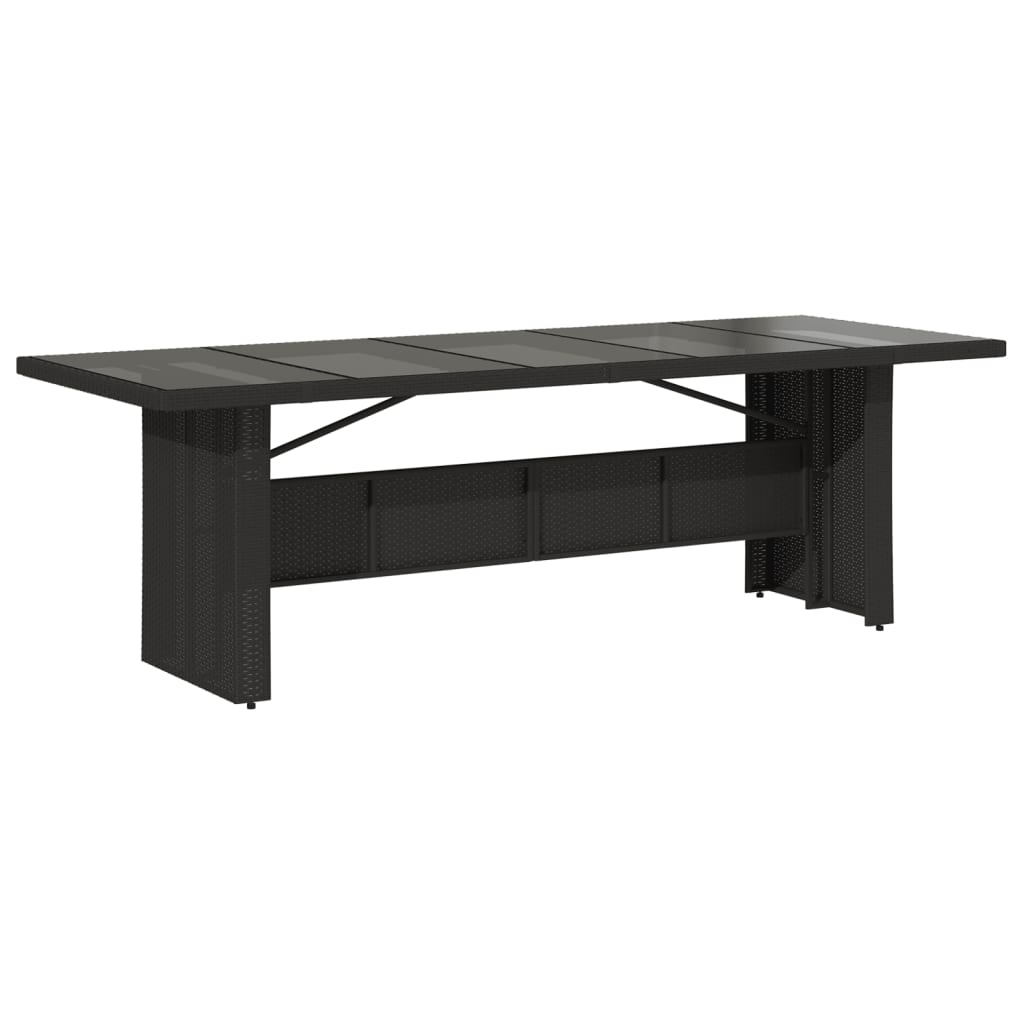 Table de jardin avec plateau en verre 240x90x75 cm poly rotin