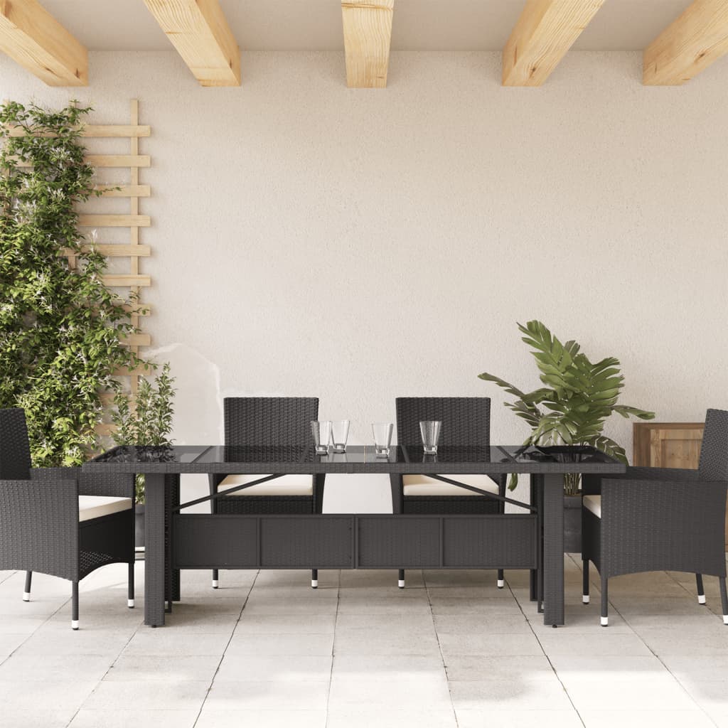 Table de jardin avec plateau en verre 240x90x75 cm poly rotin