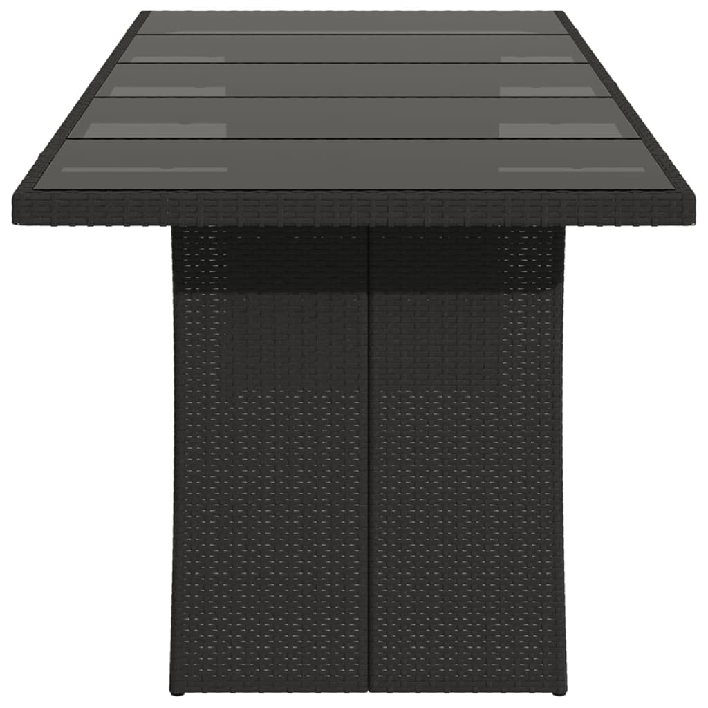 Table de jardin avec plateau en verre 240x90x75 cm poly rotin