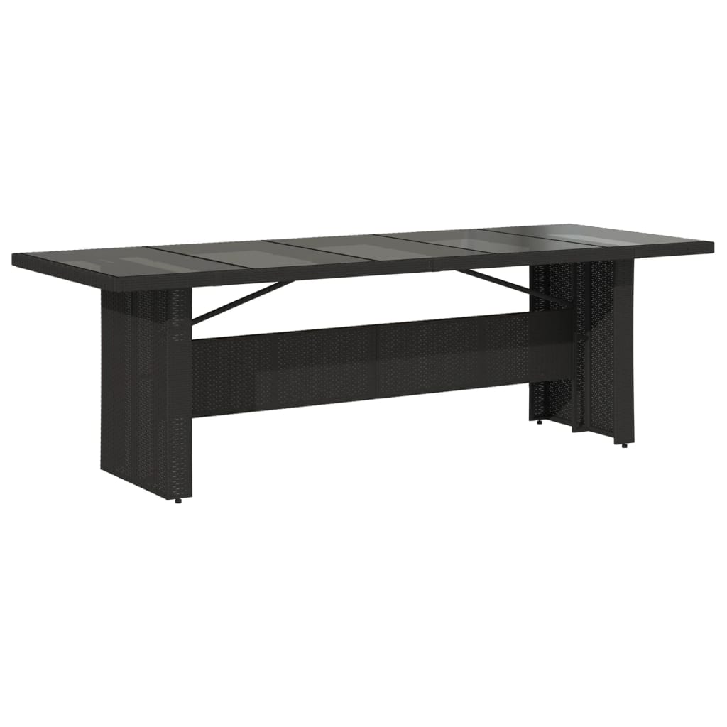 Table de jardin avec plateau en verre 240x90x75 cm poly rotin