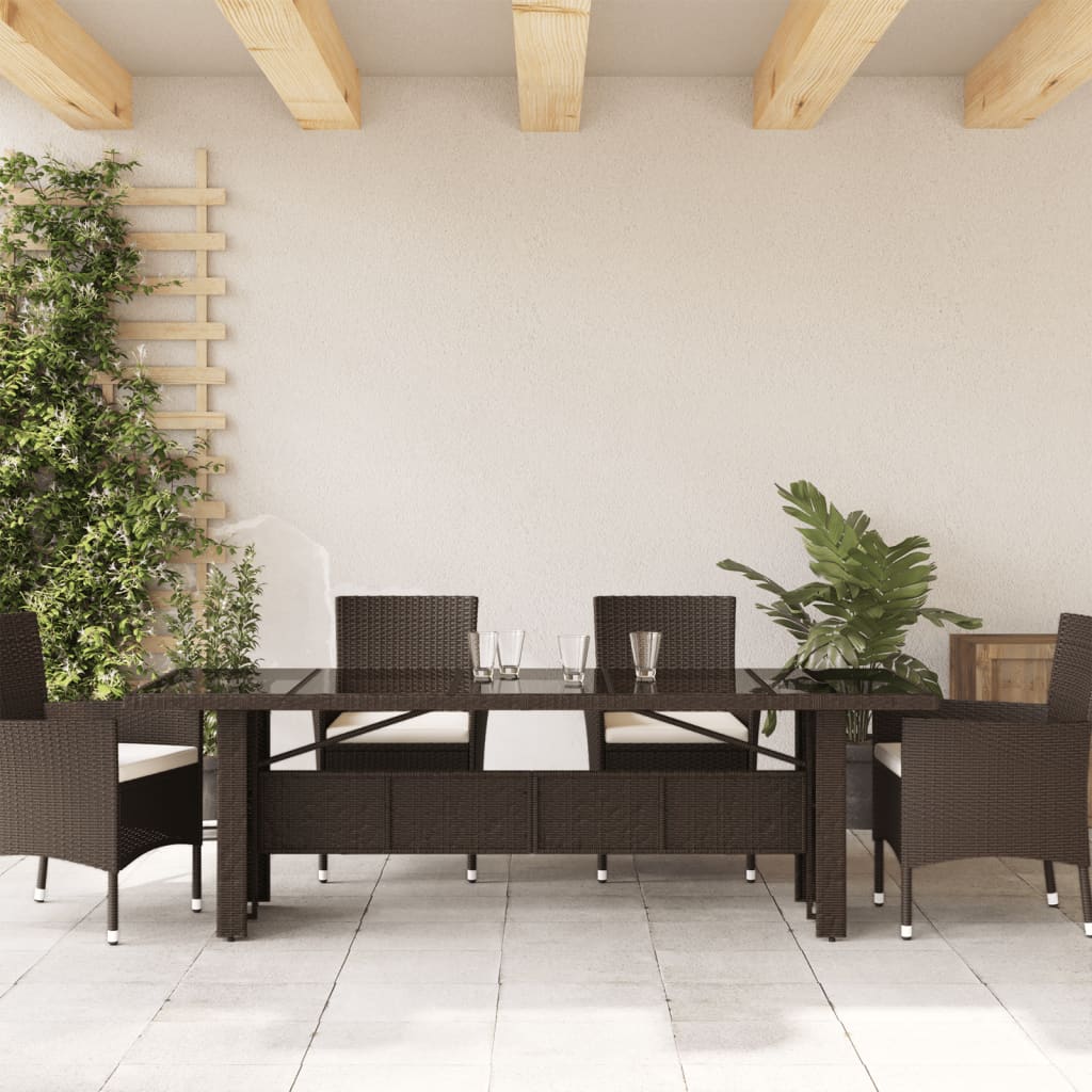 Table de jardin avec plateau en verre 240x90x75 cm poly rotin