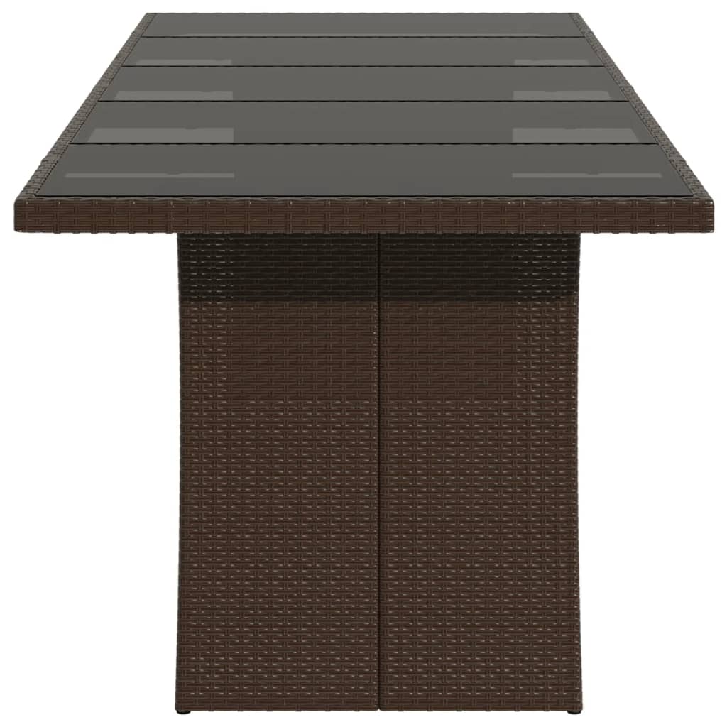 Table de jardin avec plateau en verre 240x90x75 cm poly rotin