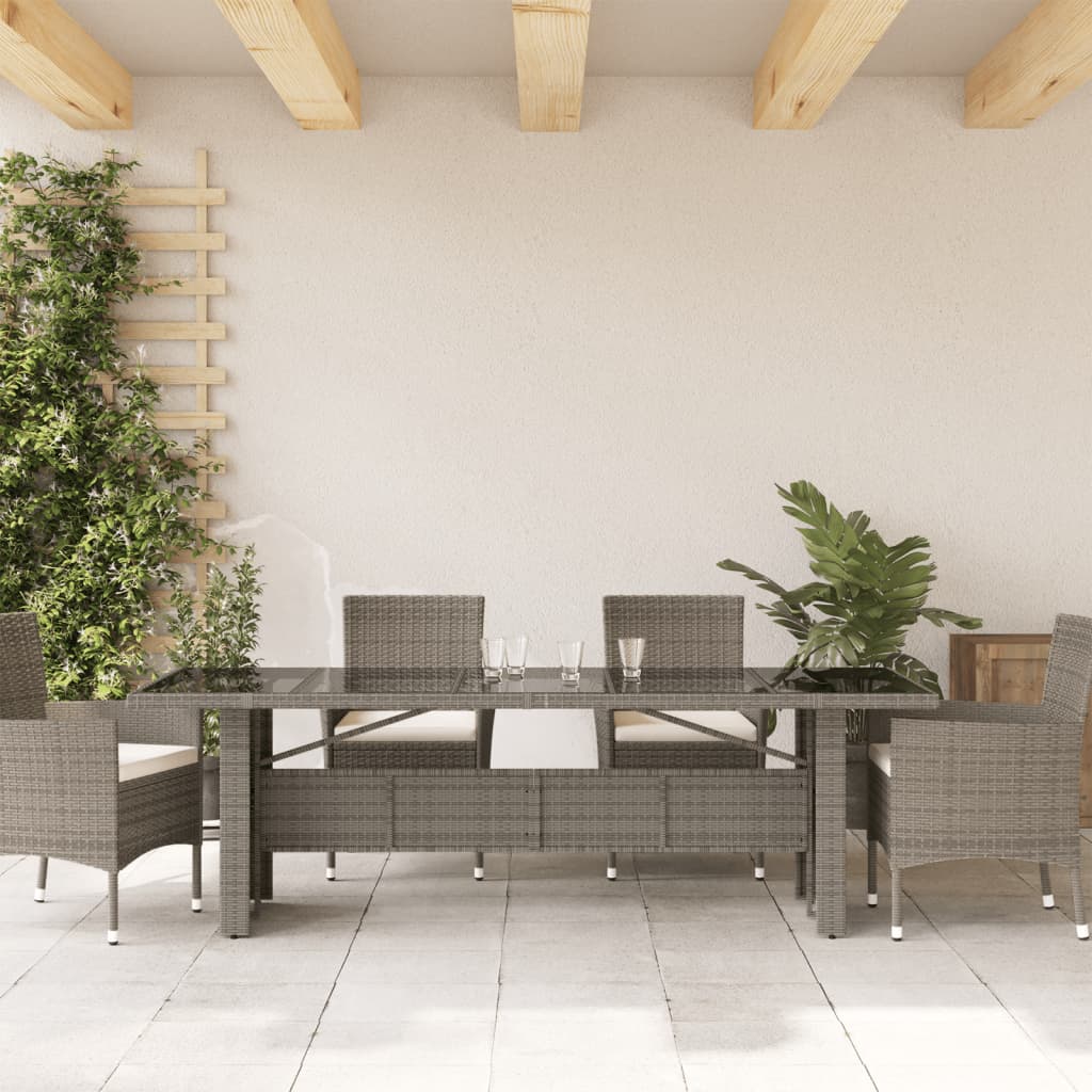 Tuintafel met glazen blad 240x90x75 cm poly rattan