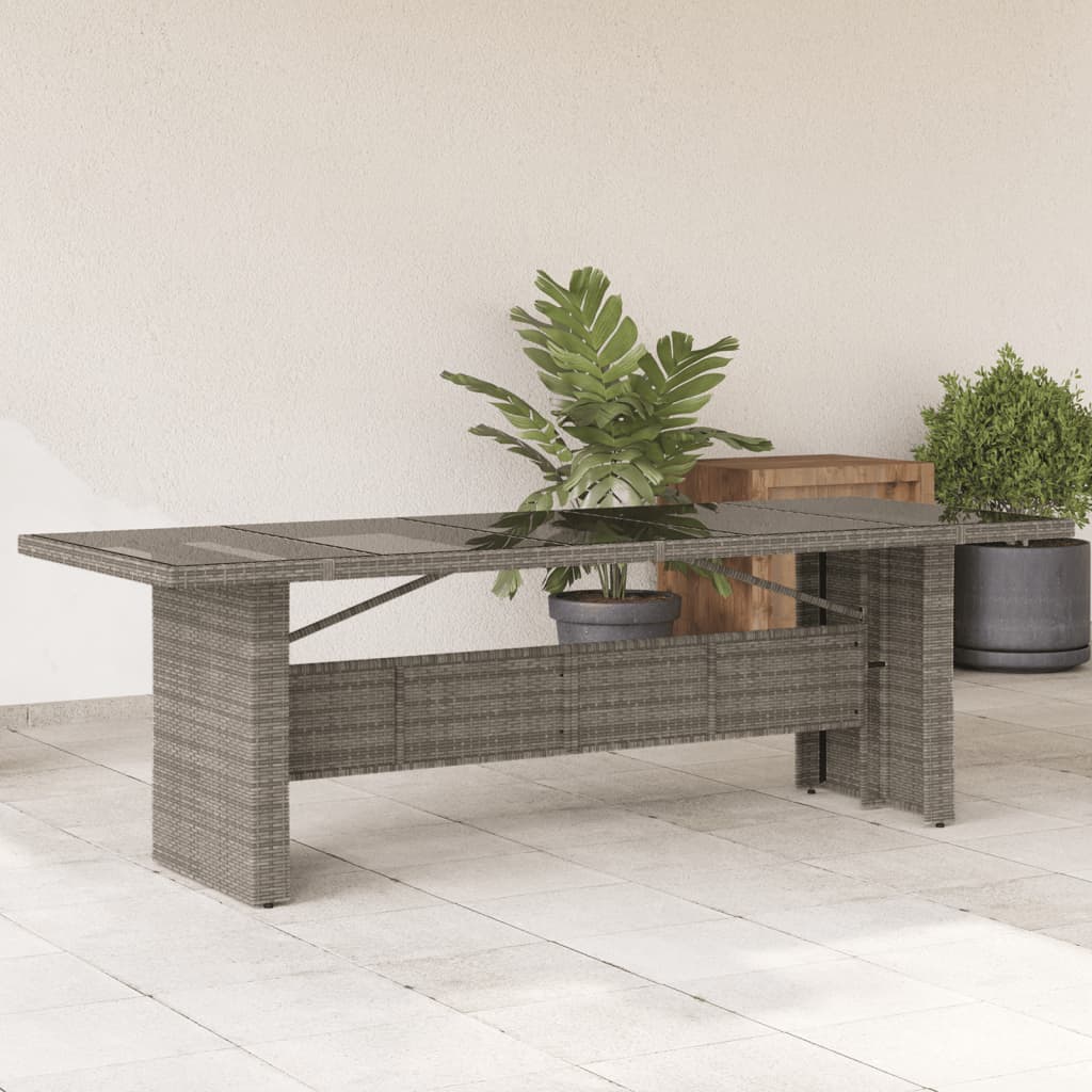 Table de jardin avec plateau en verre 240x90x75 cm poly rotin