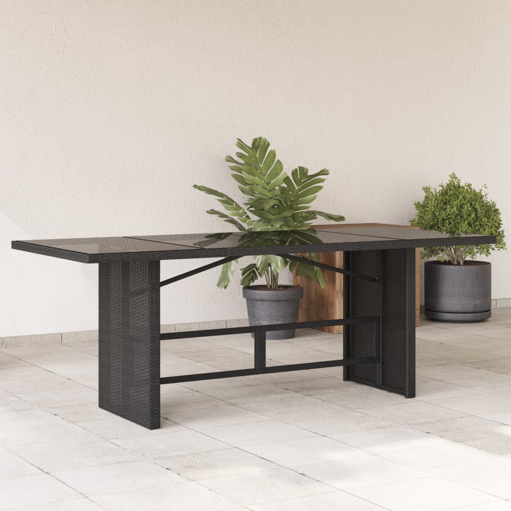 Table de jardin avec plateau en verre 190x80x75 cm poly rotin