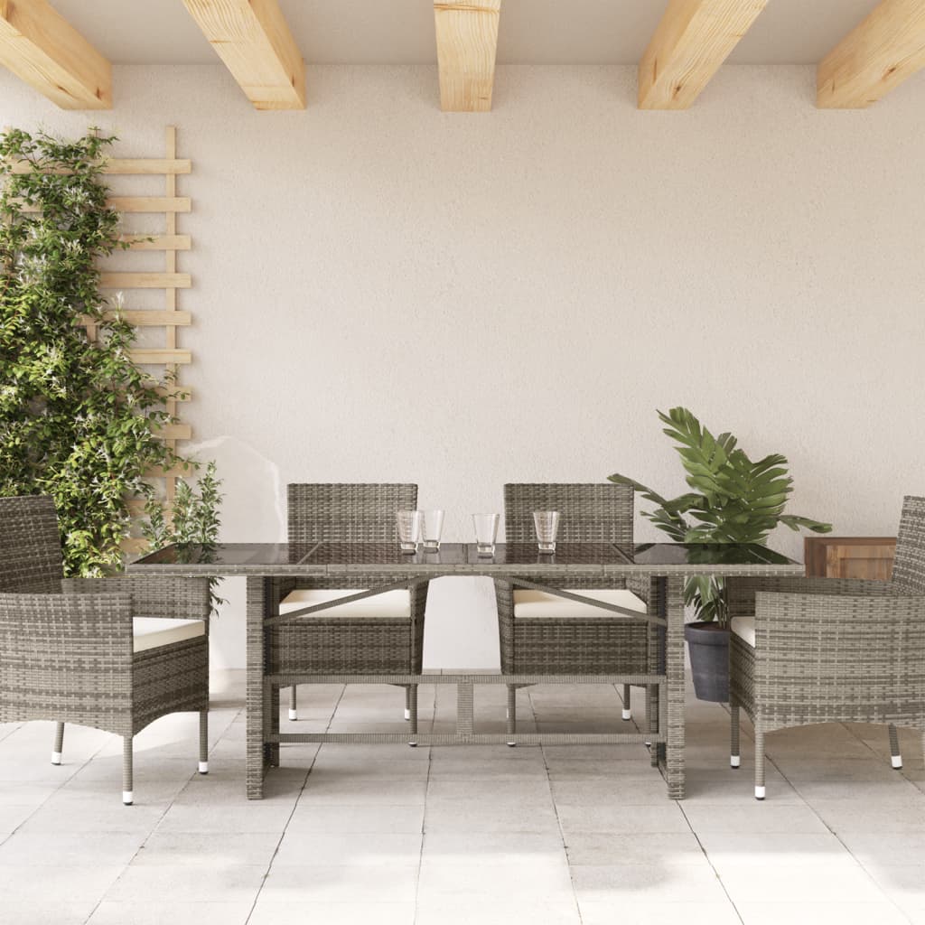 Tuintafel met glazen blad 190x80x75 cm poly rattan