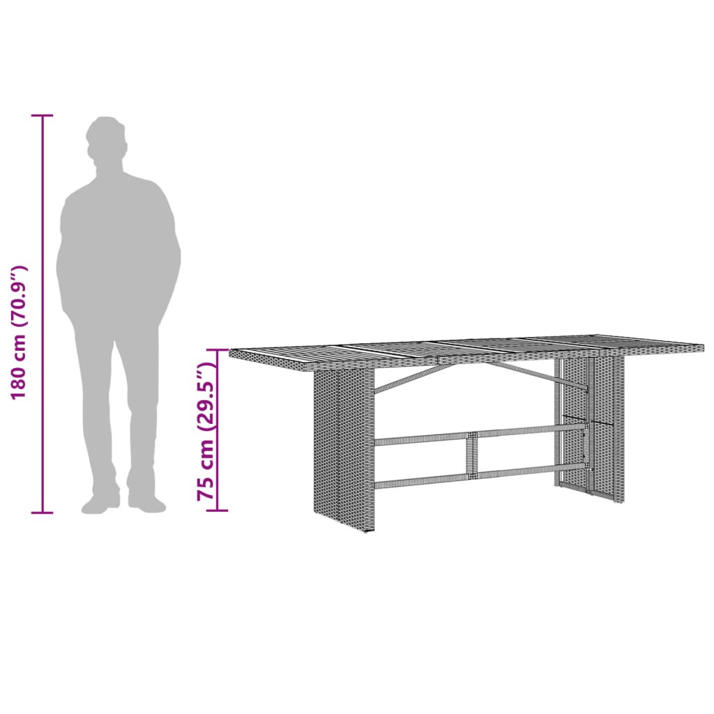 Table de jardin avec plateau en verre 190x80x75 cm poly rotin