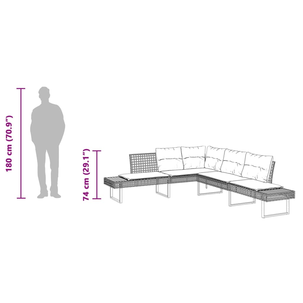 Tuinbank met kussens L-vormig poly rattan en acaciahout