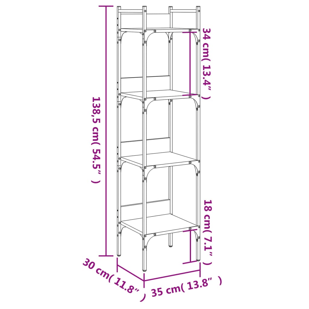 Boekenkast 4-laags 35x30x138,5 cm bewerkt hout