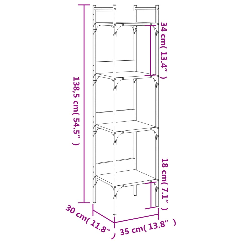 Boekenkast 4-laags 35x30x138,5 cm bewerkt hout