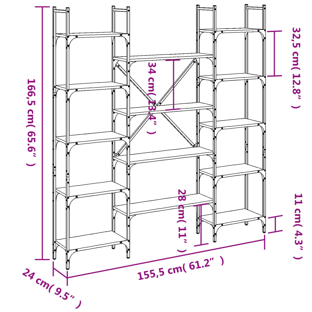 Bibliothèque 155,5x24x166,5 cm en bois travaillé