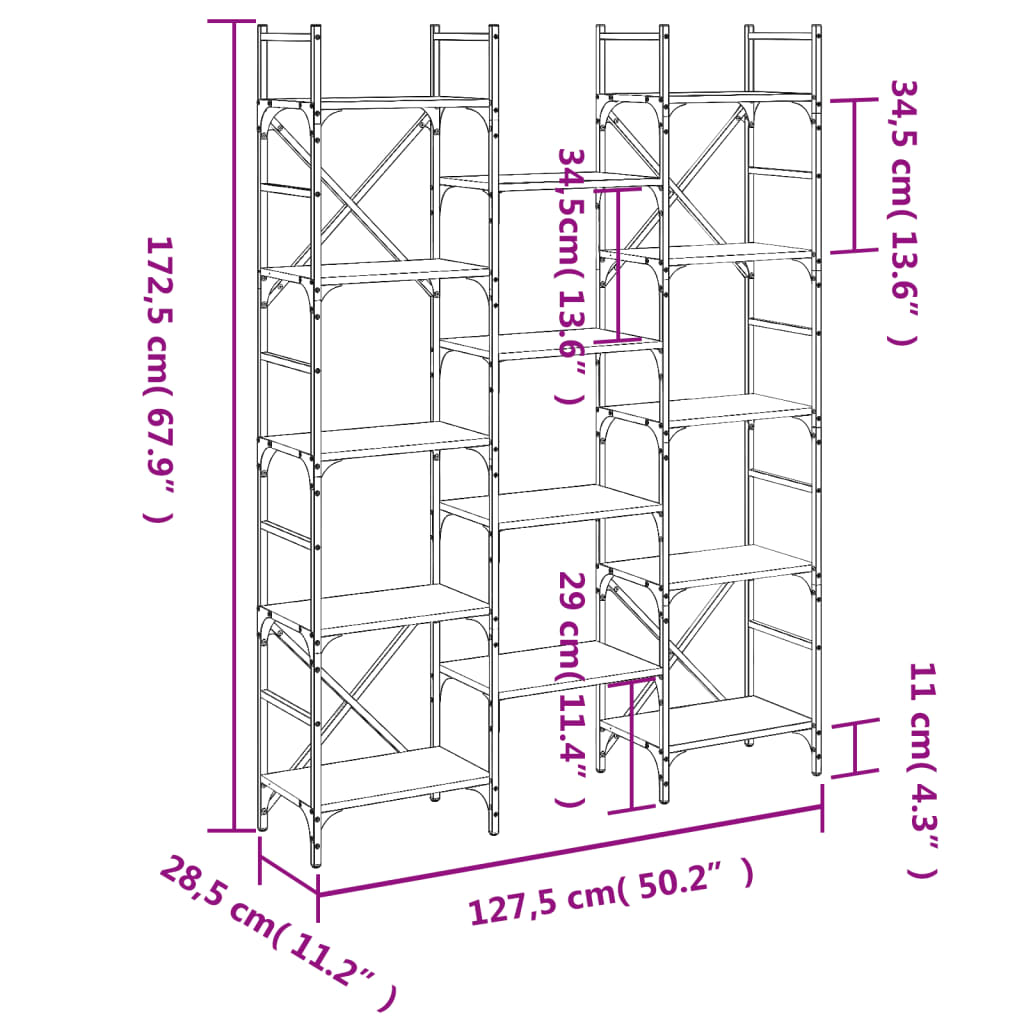 Boekenkast 127,5x28,5x172,5 cm bewerkt hout