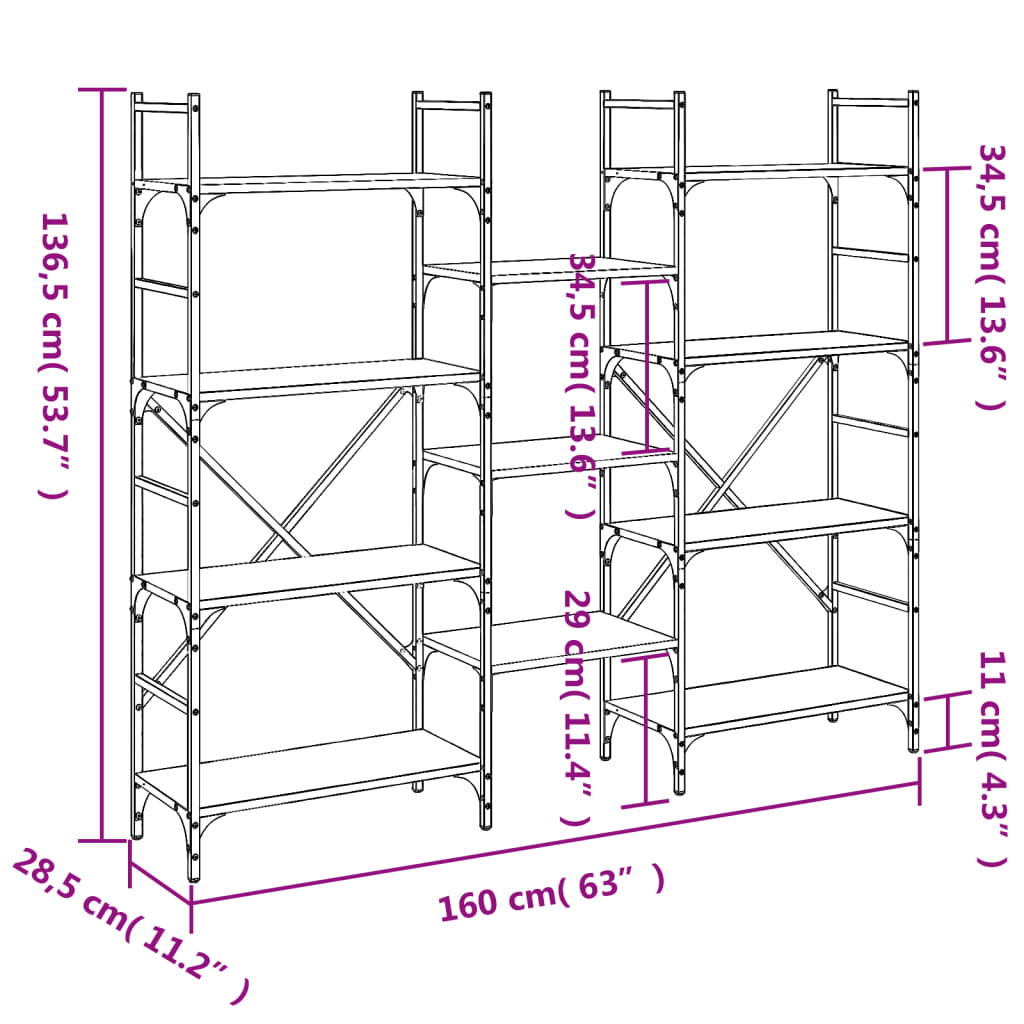 Boekenkast 127,5x28,5x172,5 cm bewerkt hout