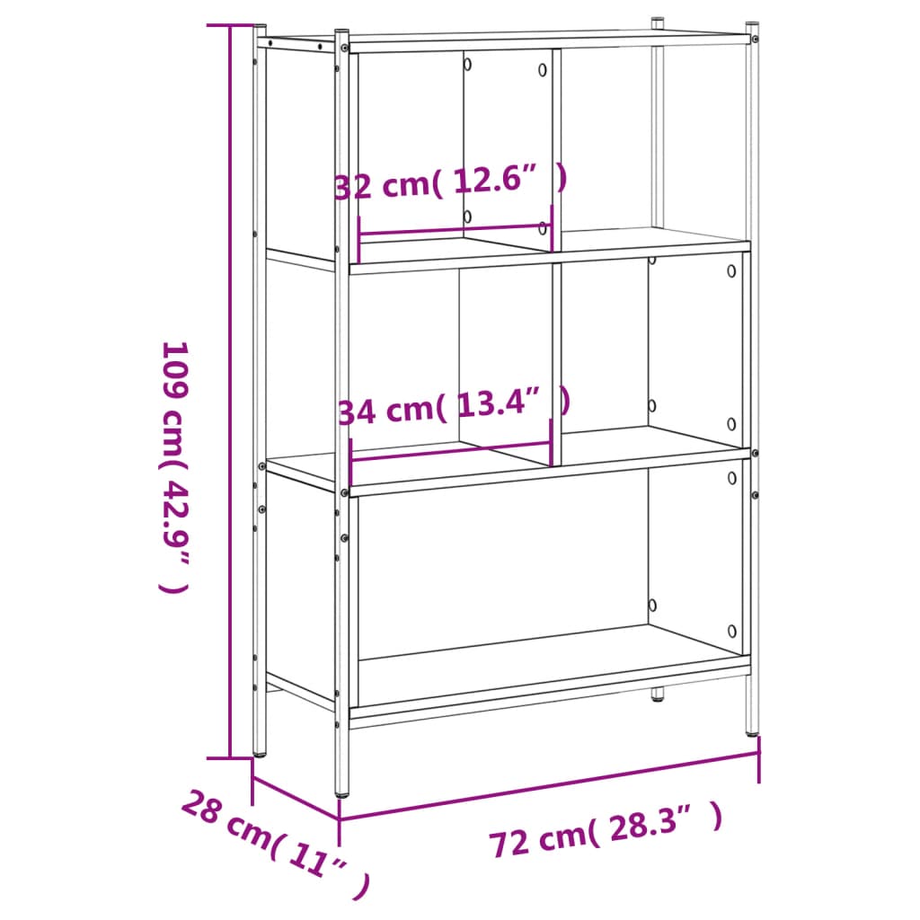 Boekenkast 72x28x109 cm bewerkt hout