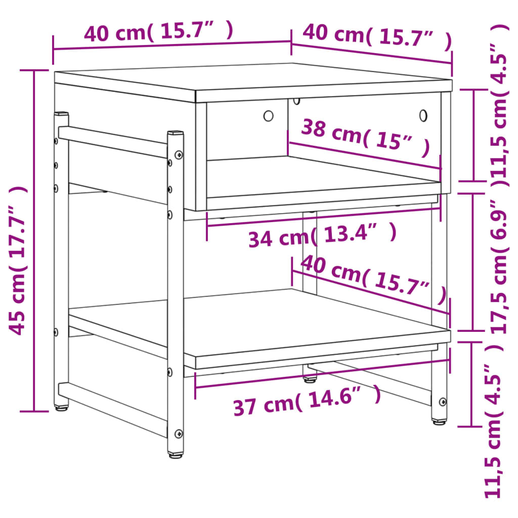 Salontafel 40x40x45 cm bewerkt hout eikenkleurig