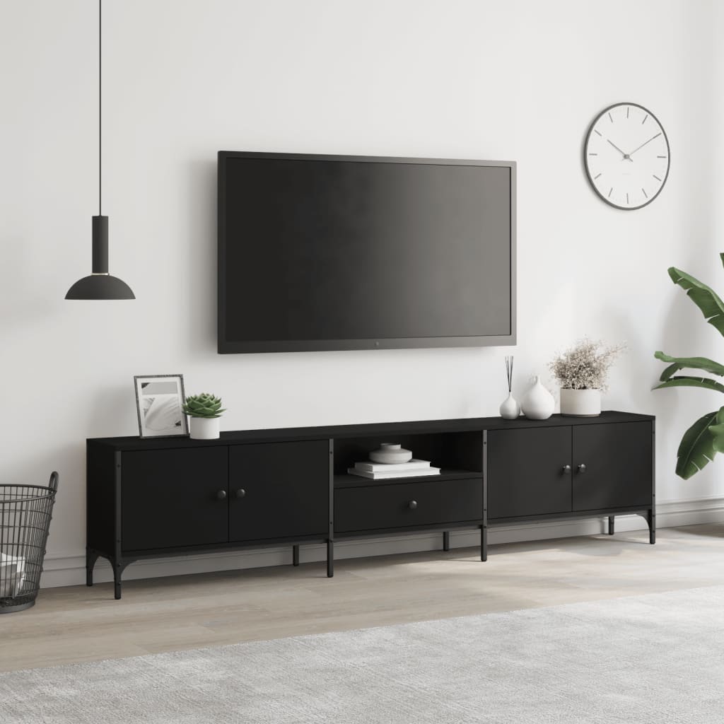 Tv-meubel met lade 200x25x44 cm bewerkt hout bruin eikenkleur