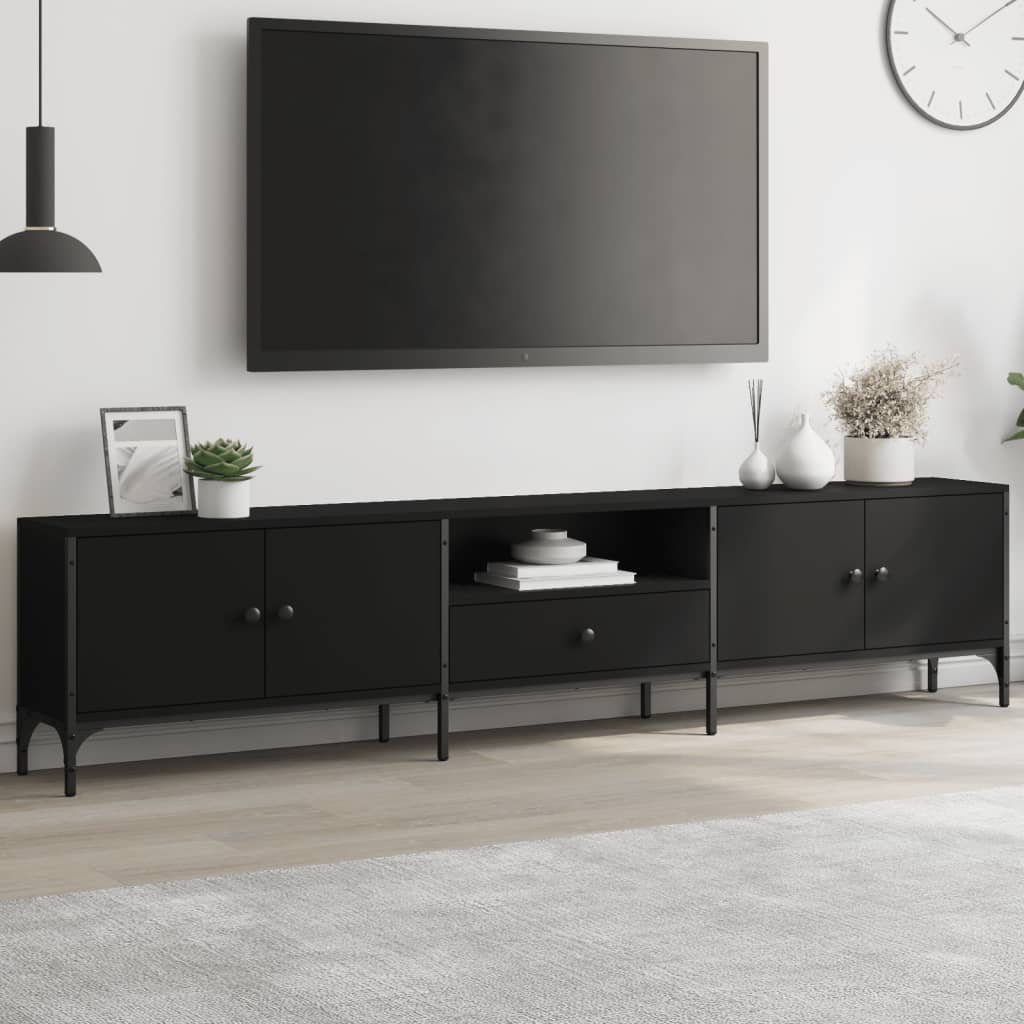 Meuble TV avec tiroir 200x25x44 cm finition bois couleur chêne