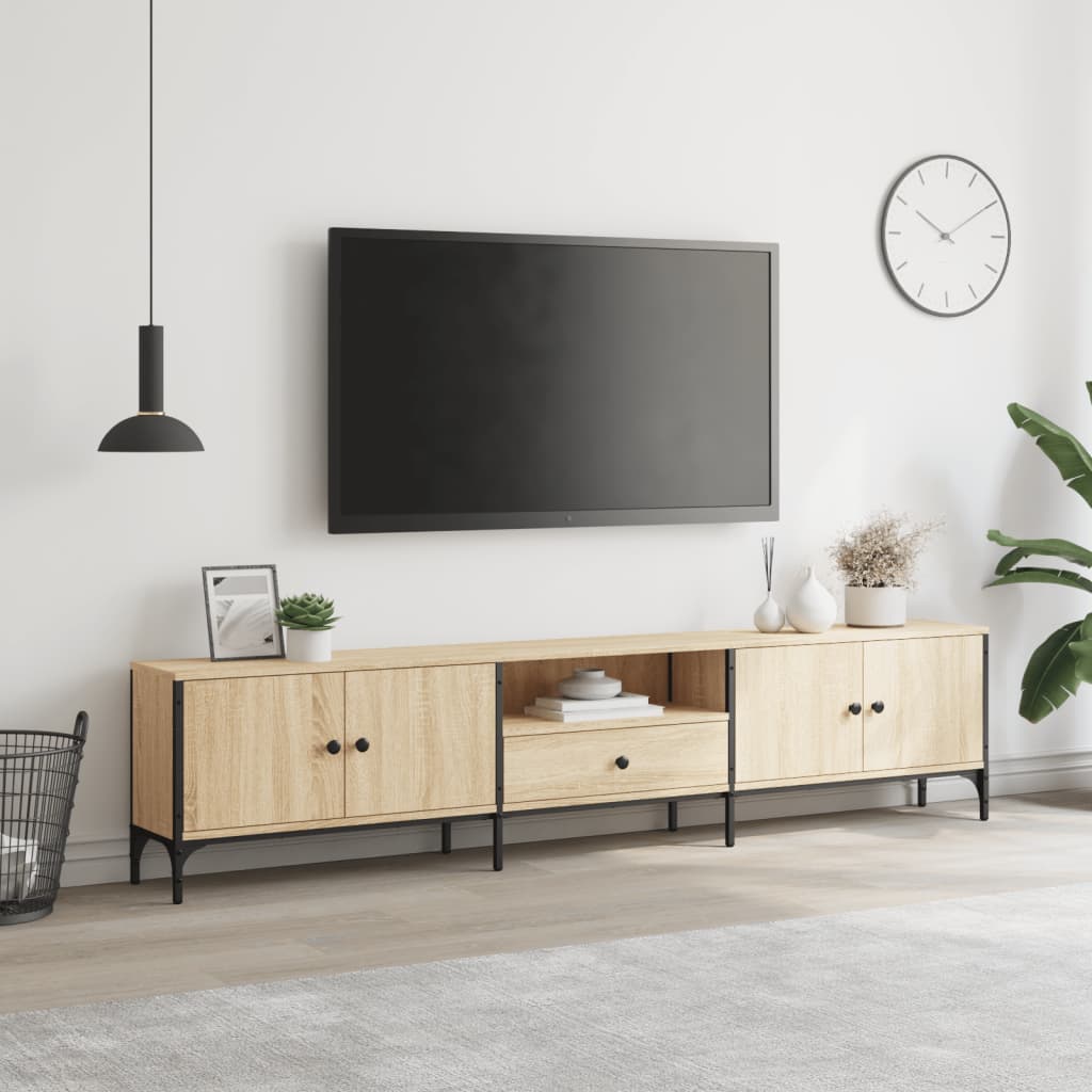 Tv-meubel met lade 200x25x44 cm bewerkt hout eikenkleur