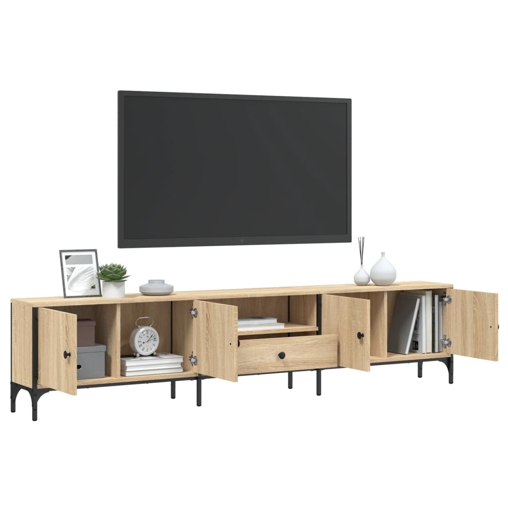 Meuble TV avec tiroir 200x25x44 cm finition bois couleur chêne