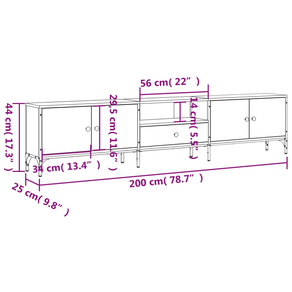 Meuble TV avec tiroir 200x25x44 cm finition bois couleur chêne