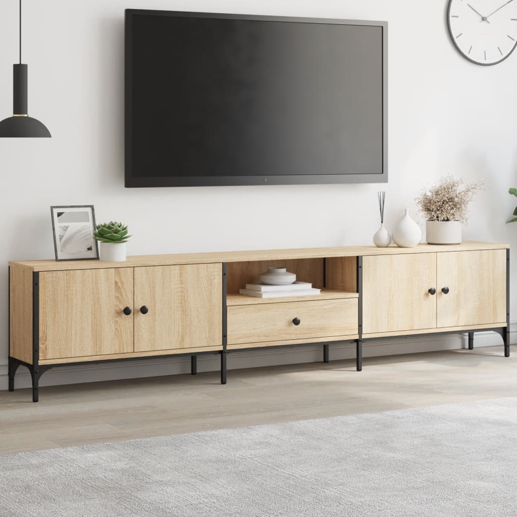 Tv-meubel met lade 200x25x44 cm bewerkt hout eikenkleur