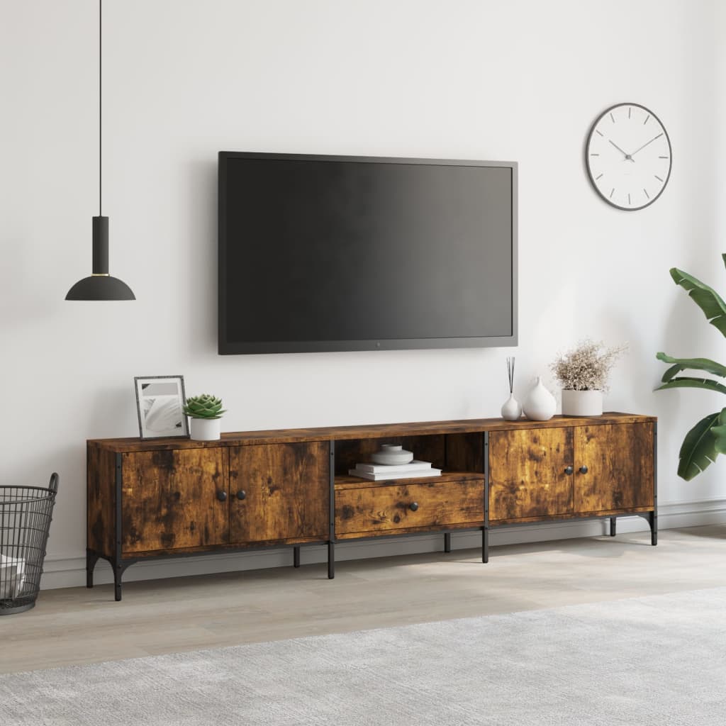 Meuble TV avec tiroir 200x25x44 cm finition bois couleur chêne