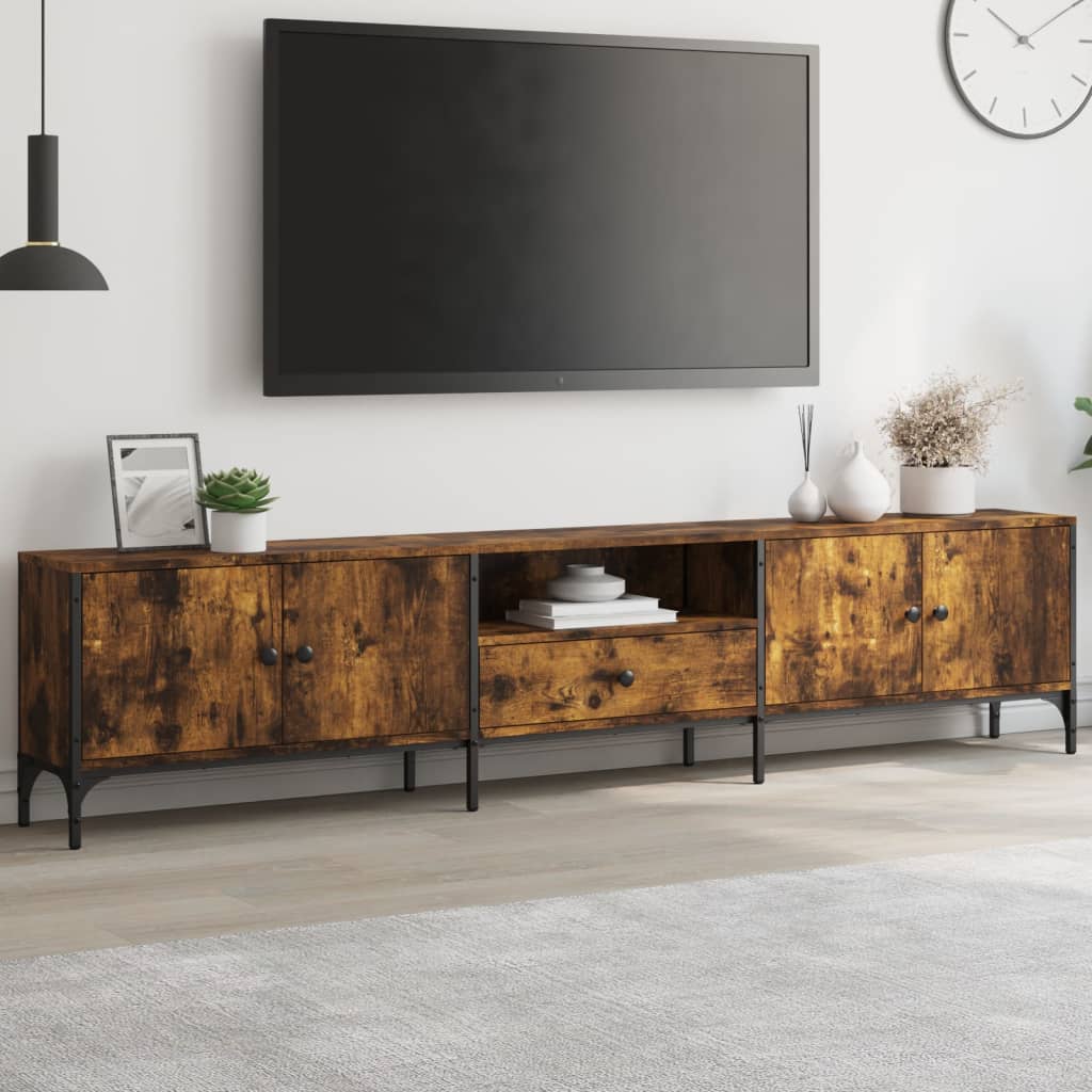 Meuble TV avec tiroir 200x25x44 cm finition bois couleur chêne