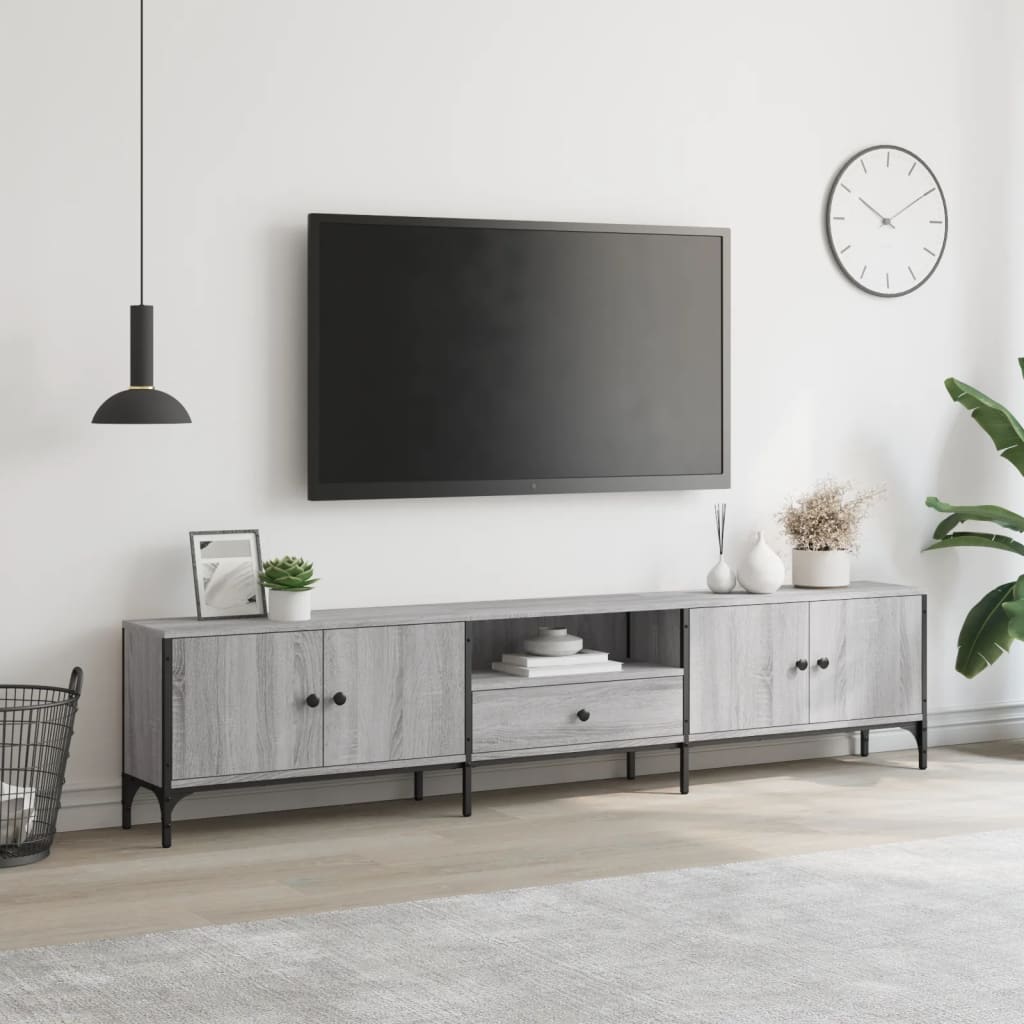 Tv-meubel met lade 200x25x44 cm bewerkt hout bruin eikenkleur